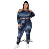 Oblečenie pre väčšie veľkosti pre ženy, sety s dlhým rukávom a topom s odhalenými ramenami, batikované dvojdielne outfity 3xl 4xl 5xl 6xl