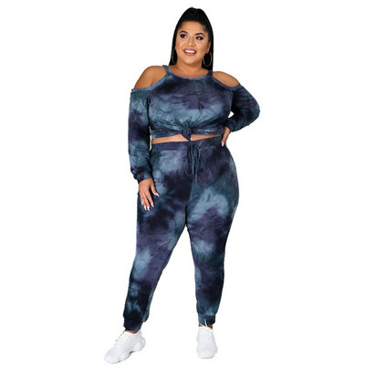 Oblečenie pre väčšie veľkosti pre ženy, sety s dlhým rukávom a topom s odhalenými ramenami, batikované dvojdielne outfity 3xl 4xl 5xl 6xl