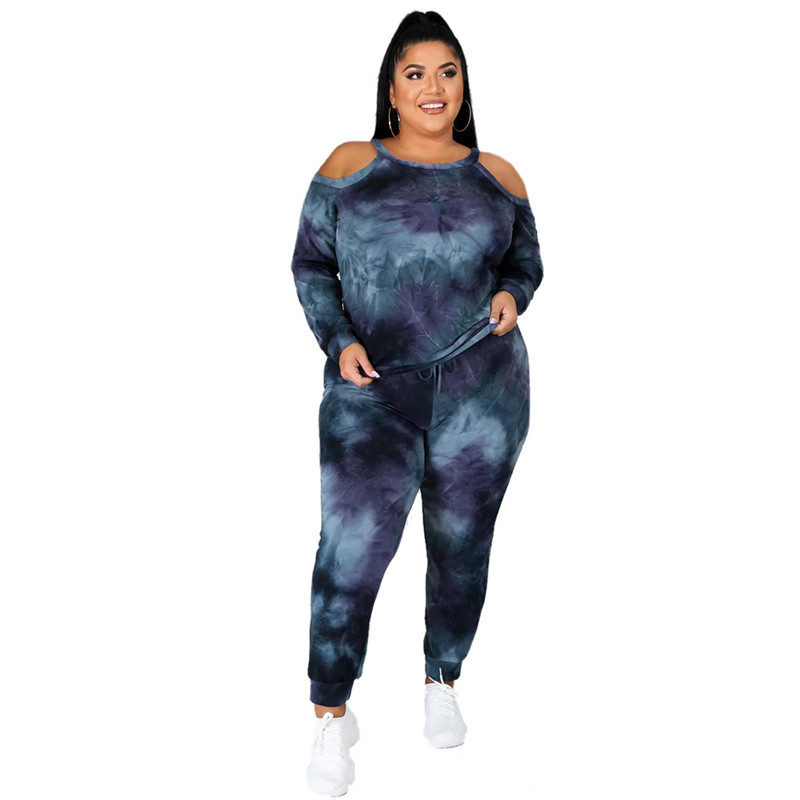 Oblečenie pre väčšie veľkosti pre ženy, sety s dlhým rukávom a topom s odhalenými ramenami, batikované dvojdielne outfity 3xl 4xl 5xl 6xl