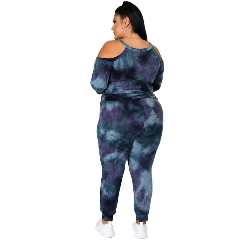 Oblečenie pre väčšie veľkosti pre ženy, sety s dlhým rukávom a topom s odhalenými ramenami, batikované dvojdielne outfity 3xl 4xl 5xl 6xl