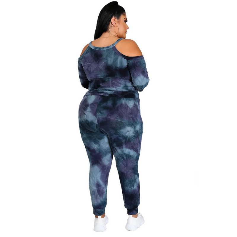 Oblečenie pre väčšie veľkosti pre ženy, sety s dlhým rukávom a topom s odhalenými ramenami, batikované dvojdielne outfity 3xl 4xl 5xl 6xl