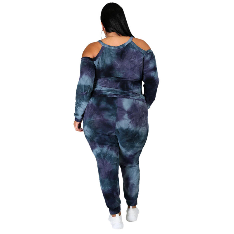 Oblečenie pre väčšie veľkosti pre ženy, sety s dlhým rukávom a topom s odhalenými ramenami, batikované dvojdielne outfity 3xl 4xl 5xl 6xl