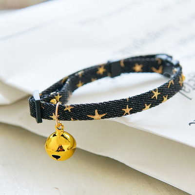 Τζιν Breakaway γιακάς για γάτες με Bell Cat Pendant Kitty Kitten Collars Μπλε γιακά για θηλυκό κορίτσι γάτες Αρσενικό αγόρι γάτες Star Print