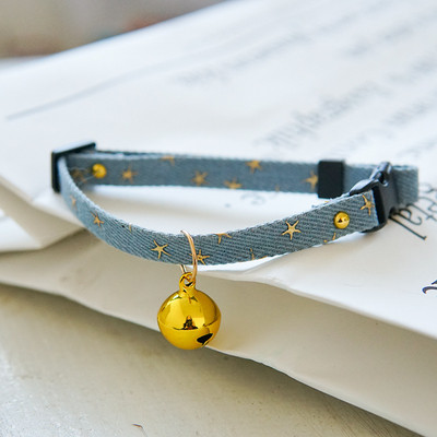 Τζιν Breakaway γιακάς για γάτες με Bell Cat Pendant Kitty Kitten Collars Μπλε γιακά για θηλυκό κορίτσι γάτες Αρσενικό αγόρι γάτες Star Print