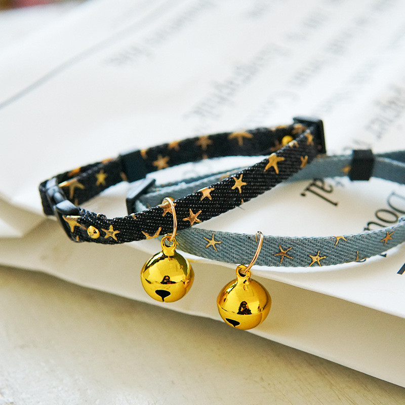 Τζιν Breakaway γιακάς για γάτες με Bell Cat Pendant Kitty Kitten Collars Μπλε γιακά για θηλυκό κορίτσι γάτες Αρσενικό αγόρι γάτες Star Print