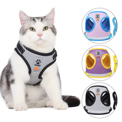 Pet Vest Cats Harmess pavadėlio rinkinys šuniukų dresūros vaikščiojimo dirželiai mažoms katėms šunims Šviesą atspindinti sauga šunų krūtinės juostelė mopsas buldogas