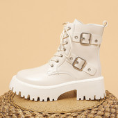 Γυναικεία παπούτσια Chelsea μποτάκια 2024 Νέα φθινοπωρινά χειμερινά φλατ Μπότες μοτοσυκλέτας με στρογγυλά δάχτυλα Goth Punk Boots Ογκώδεις Mujer Zapatos