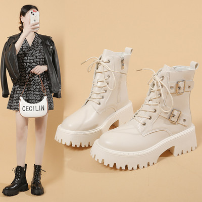 Γυναικεία παπούτσια Chelsea μποτάκια 2024 Νέα φθινοπωρινά χειμερινά φλατ Μπότες μοτοσυκλέτας με στρογγυλά δάχτυλα Goth Punk Boots Ογκώδεις Mujer Zapatos