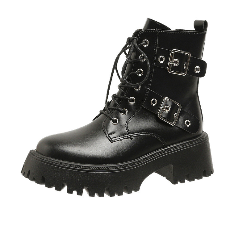 Γυναικεία παπούτσια Chelsea μποτάκια 2024 Νέα φθινοπωρινά χειμερινά φλατ Μπότες μοτοσυκλέτας με στρογγυλά δάχτυλα Goth Punk Boots Ογκώδεις Mujer Zapatos