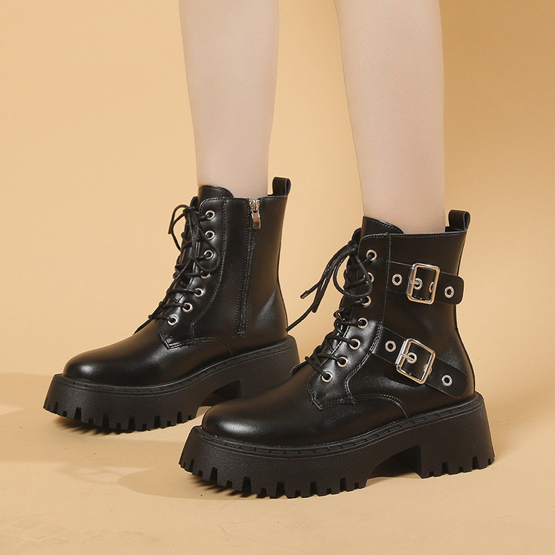 Γυναικεία παπούτσια Chelsea μποτάκια 2024 Νέα φθινοπωρινά χειμερινά φλατ Μπότες μοτοσυκλέτας με στρογγυλά δάχτυλα Goth Punk Boots Ογκώδεις Mujer Zapatos