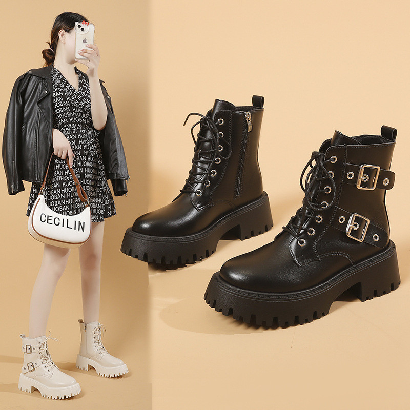 Γυναικεία παπούτσια Chelsea μποτάκια 2024 Νέα φθινοπωρινά χειμερινά φλατ Μπότες μοτοσυκλέτας με στρογγυλά δάχτυλα Goth Punk Boots Ογκώδεις Mujer Zapatos