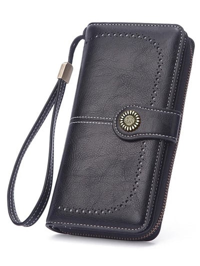 Νέο ρετρό μακρύ πορτοφόλι Vintage μονόχρωμο κερί λαδιού με κούφιο πορτοφόλι Πολυλειτουργική τσάντα κινητού τηλεφώνου μεγάλης χωρητικότητας για γυναίκες