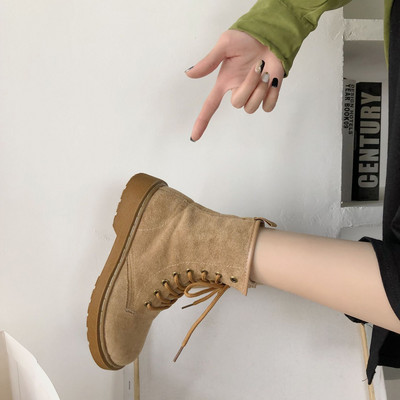 Anglijos platforminiai batai moterims 2022 m. pavasario ruduo Naujos mados Retro Flock kulkšnies kvadratiniai suvarstomi batai moteriški batai