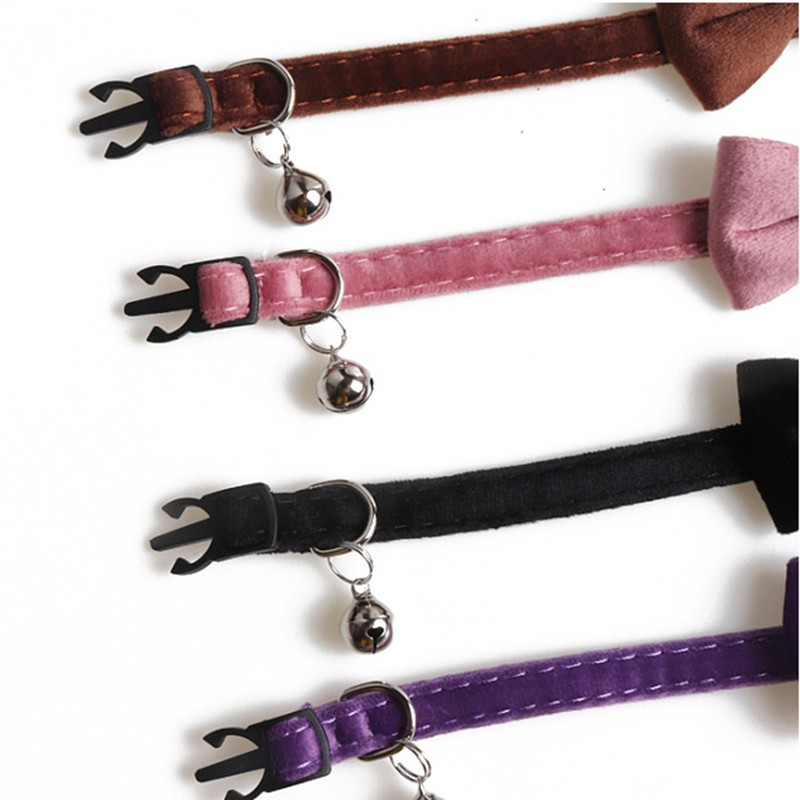 Ασφαλής ελαστικό παπιγιόν κολάρο γάτας με ρυθμιζόμενη πόρπη Gatos παπιγιόν μικρού σκύλου από μαλακό βελούδο Προμηθευτής κατοικίδιων ζώων με καμπάνα στερεό