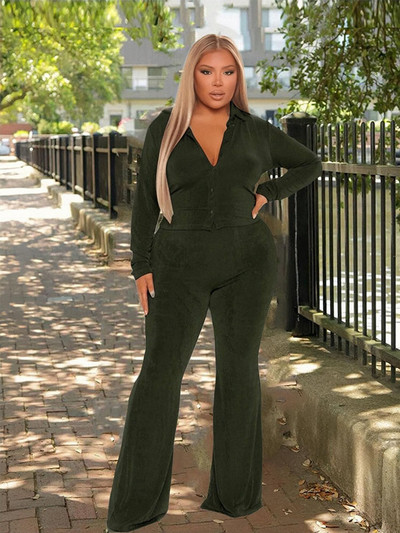 Γυναικεία ρούχα σε μεγάλο μέγεθος, χειμωνιάτικο παγωμένο βελούδινο μακρυμάνικο μπλουζάκι και παντελόνι σετ δύο τεμαχίων Γυναικεία ρούχα Χονδρική Dropshipping