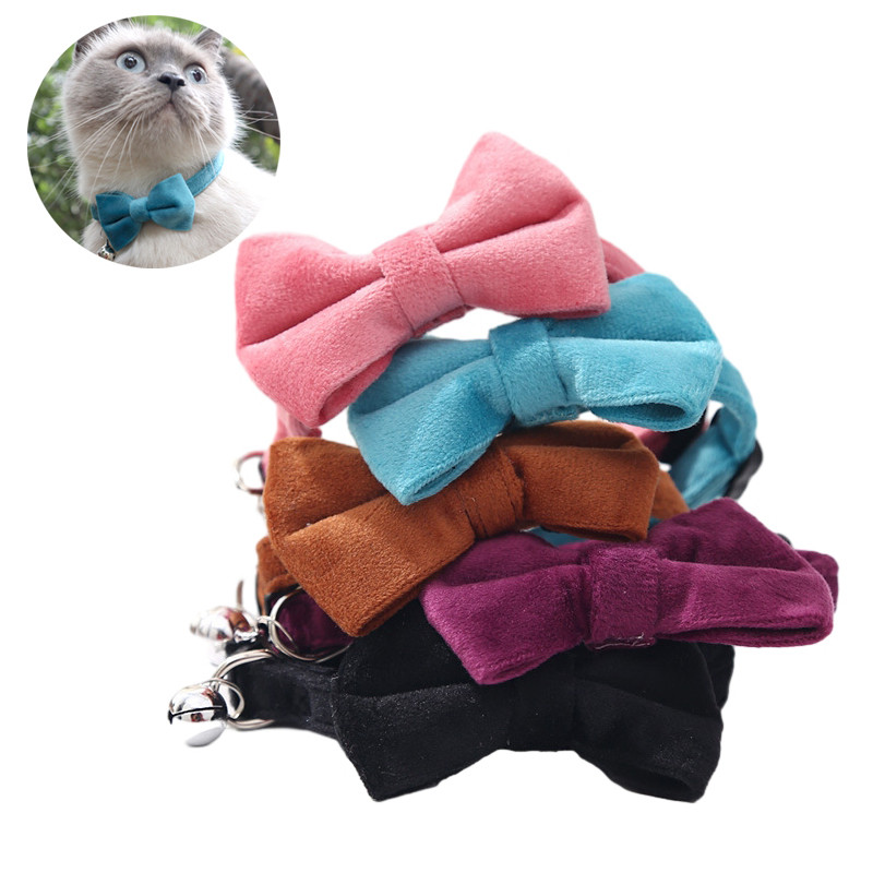 Βελούδινο κολάρο γάτας μονόχρωμο παπιγιόν Κουτάβι τσιουάουα κολάρα με ρυθμιζόμενο κουδούνι πόρπη ασφαλείας Cats Παπιγιόν για κατοικίδια Αξεσουάρ