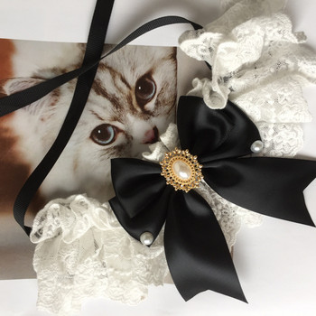 Перлена нашийник за куче Украсена със скъпоценни камъни копринена сватба котка кученце панделка шал висулка домашен любимец лъкове колие сатен нови аксесоари за коте папийонка подарък