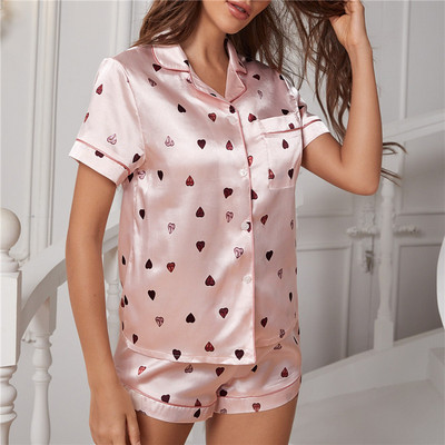 Set pijama pijamale cu dungi din satin mătăsos pentru femei Top cu mâneci scurte cu pantaloni scurți Lenjerie de noapte PJ Set Lenjerie intima 2022 Nou S-XXL