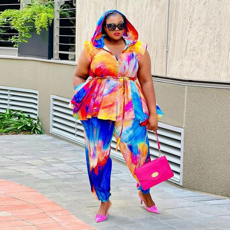 Σετ με ασορτί μεγέθη τύπωμα μπλούζες και παντελόνια με ζώνη Γυναικεία πολυτελή γυναικεία ρούχα 2023 Καλοκαίρι σετ δύο τεμαχίων