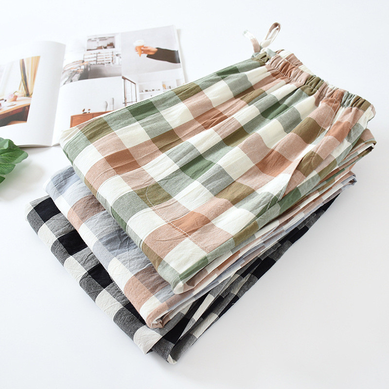 Pantaloni din bumbac țesut subțire Four Seasons cu buzunare laterale pentru îmbrăcăminte de noapte Pantaloni acasă Pijamale casual Pantaloni lungi pentru femei