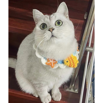 Χειροποίητο πλεκτό ψεύτικο μάλλινο χρώμα για κατοικίδια Μικρό λουλούδι γιακά με βελονάκι για γάτα Σαλιάρα σαλιάρα σκύλου Βρετανικό κοντό αξεσουάρ Shiba Inu Dog Cat