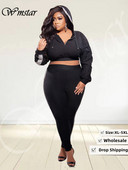 Wmstar Plus Size Sets Dámske oblečenie Jesenné oblečenie 2022 Mikiny s kapucňou, topy a nohavice s dlhým rukávom, zipsom, pruhované, zladené, veľkoobchod, dropshipping