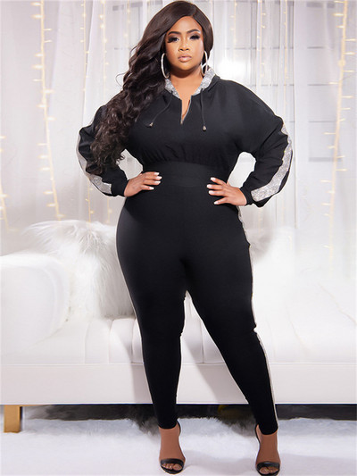 Wmstar Plus Size Sets Dámske oblečenie Jesenné oblečenie 2022 Mikiny s kapucňou, topy a nohavice s dlhým rukávom, zipsom, pruhované, zladené, veľkoobchod, dropshipping