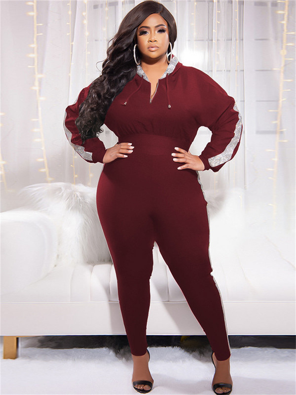 Wmstar Plus Size Sets Dámske oblečenie Jesenné oblečenie 2022 Mikiny s kapucňou, topy a nohavice s dlhým rukávom, zipsom, pruhované, zladené, veľkoobchod, dropshipping