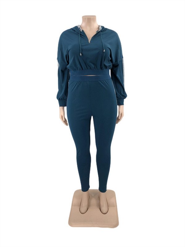 Wmstar Plus Size Sets Dámske oblečenie Jesenné oblečenie 2022 Mikiny s kapucňou, topy a nohavice s dlhým rukávom, zipsom, pruhované, zladené, veľkoobchod, dropshipping