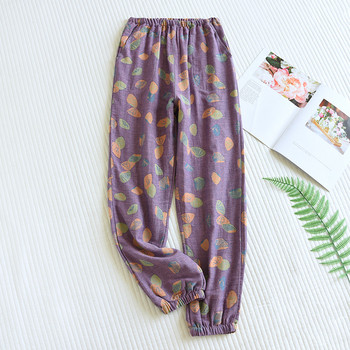 Памучни пижамни панталони Дамски пролетни и есенни тънки памучни панталони с вързани глезени Свободни летни панталони с климатик Домашно облекло