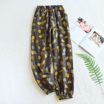Памучни пижамни панталони Дамски пролетни и есенни тънки памучни панталони с вързани глезени Свободни летни панталони с климатик Домашно облекло
