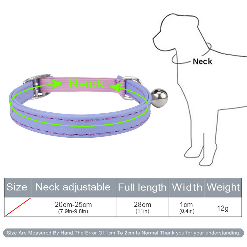 Macaron színű aranyos kisállat macska nyakörv, rugalmas hevederes macskanyakörv, állítható PU színű kis nyakörv csengővel kölyökkutyáknak és macskáknak