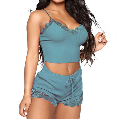 2 τμχ/Σετ Σορτς Πυτζάμες Ζαρτιέρες Δυο τεμάχια Σετ τοπ εσώρουχα Κομψά γυναικεία νυχτικά με εξώπλατο σετ Μαλακές γυναικείες πιτζάμες για το σπίτι