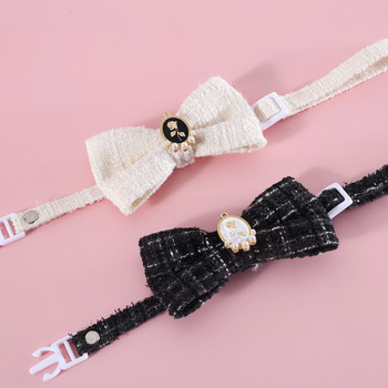 MPK Котешка тъкана карирана винтидж перлена яка с вратовръзка Регулируема против задушаване Панделка за рожден ден на принцеса Подходяща и с куче