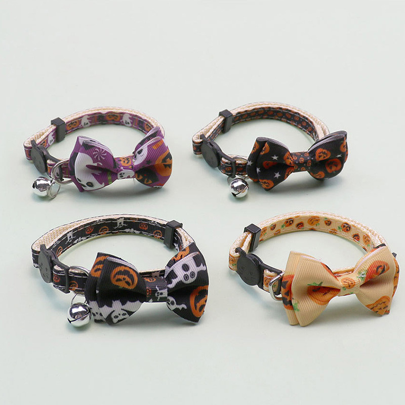 Happy Halloween κολάρο γάτας με παπιγιόν με καμπάνα κολιέ κουτάβι γατάκι Ρυθμιζόμενο λουράκι ασφαλείας με αγκράφα Τσιουάουα Προμήθειες για κατοικίδια παπιγιόν