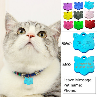 2PCS Персонализирано гравиране Cat Pet Tag Алуминиева яка Име Висулка Колие Яка Кученце Anti-Lost Pet Cat ID табелка Аксесоар