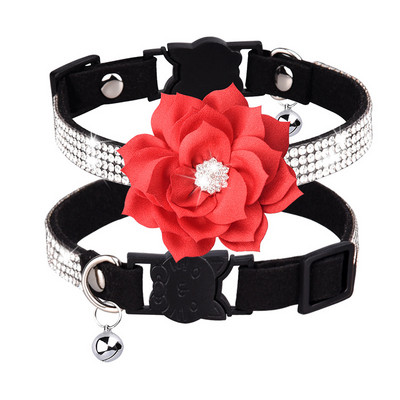 Κολάρο γατών Bling Rhinestone Εξατομικευμένο κολιέ ασφαλείας γρήγορης απελευθέρωσης Ρυθμιζόμενο κολάρο κουταβιού για κατοικίδιο γατάκι με κουδούνι για γάτες