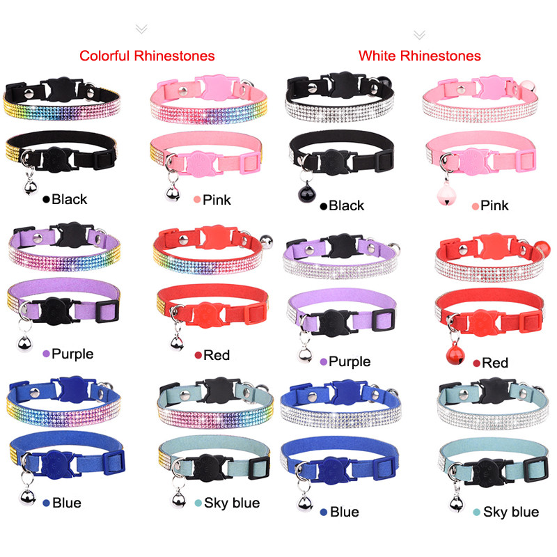 Κολάρο γατών Bling Rhinestone Εξατομικευμένο κολιέ ασφαλείας γρήγορης απελευθέρωσης Ρυθμιζόμενο κολάρο κουταβιού για κατοικίδιο γατάκι με κουδούνι για γάτες