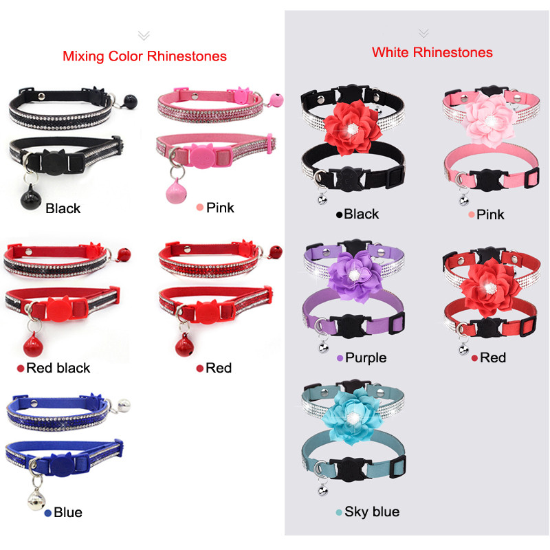 Κολάρο γατών Bling Rhinestone Εξατομικευμένο κολιέ ασφαλείας γρήγορης απελευθέρωσης Ρυθμιζόμενο κολάρο κουταβιού για κατοικίδιο γατάκι με κουδούνι για γάτες