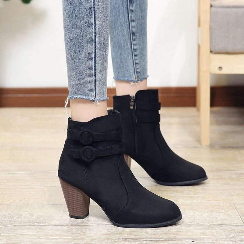 Γυναικείες μπότες Plus Size Άνοιξη Φθινόπωρο 2022 New Flock Ankle Fahsion Μοντέρνες μπότες ψηλοτάκουνα Woman Botas De Mujer Casual γυναικείες μπότες