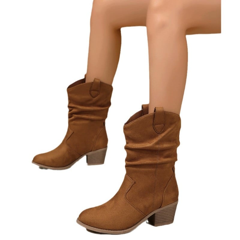 2023. őszi tavaszi új női bokacsizmák retro redős vastag sarkú divatos puha barna alkalmi csizmák női csizmák női nagy 42-es