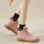 2022 Pantofi noi de damă Cizme cu talpă groasă în stil britanic Cizme scurte cu degetul mare cu șireturi Cizme de motocicletă retro înalte