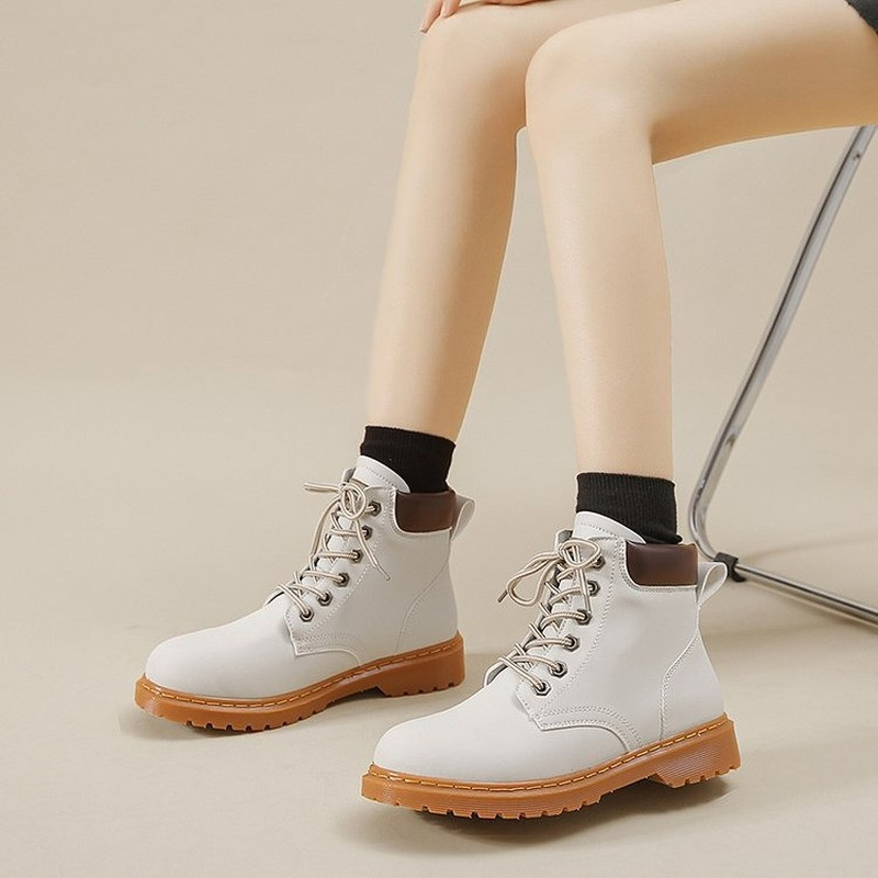 2022 Pantofi noi de damă Cizme cu talpă groasă în stil britanic Cizme scurte cu degetul mare cu șireturi Cizme de motocicletă retro înalte