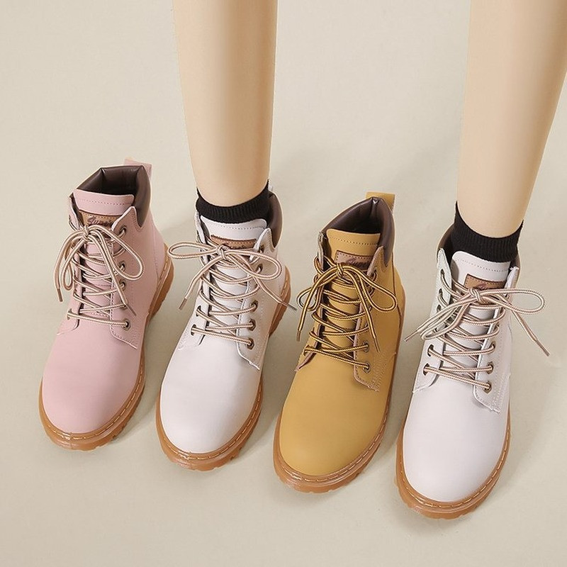 2022 Pantofi noi de damă Cizme cu talpă groasă în stil britanic Cizme scurte cu degetul mare cu șireturi Cizme de motocicletă retro înalte