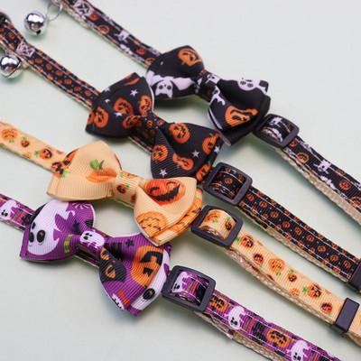 Happy Halloween Cat nyakörv Bell Bowknot Puppy Kitten Nyaklánc Állítható Biztonsági Csat Szíj Chihuahua Csokornyakkendő Kisállatkellékek