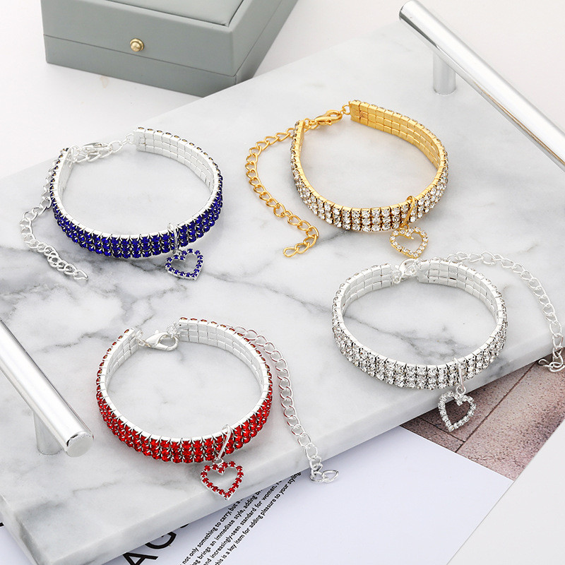 Αξεσουάρ για κατοικίδια Σκύλος γάτα Γυαλιστερό κρεμαστό κολάρο με καρδιά από στρας Καρδιά γάτας Διαμαντένιο κολιέ κοσμήματα για κατοικίδιο ζώο κολάρο πριγκίπισσας