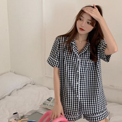 Άνοιξη 2023 Γυναικείες καρό Σετ Πυτζάμες Casual Loose Πυτζάμες Ολόσωμο Μπλούζες + Μακρύ Παντελόνι Κοστούμι 2 τμχ. Σπίτι Ρούχα Πιτζάμες Νυχτικά