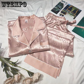 Πιτζάμες Ice Silk για Γυναικείες Λεπτές εμπριμέ μακρυμάνικο πουκάμισο και παντελόνι Home Wear Loose casual πιτζάμες Femme Satin Nightwear