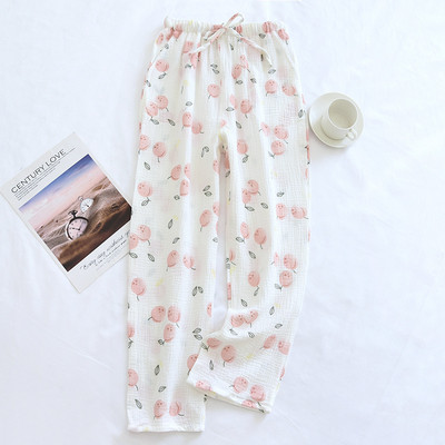 Дълги дамски пижамни панталони с принт със странични джобове Четири сезона Тънки меки панталони с климатик Тъкани памучни свободни домашни панталони