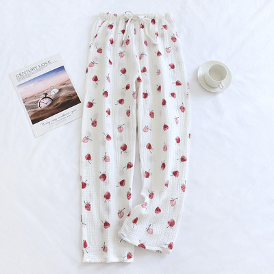 Дълги дамски пижамни панталони с принт със странични джобове Четири сезона Тънки меки панталони с климатик Тъкани памучни свободни домашни панталони